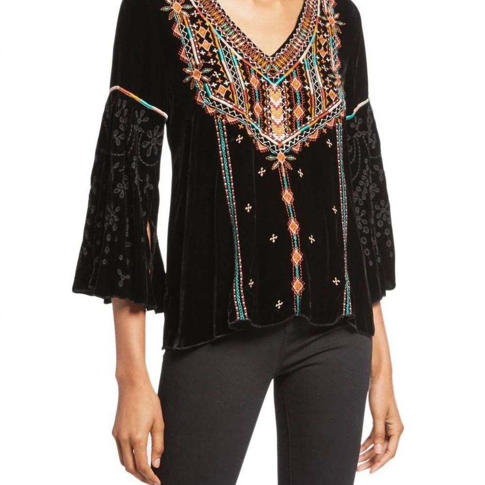 Johnny Was Chiri Velvet Swing Blouse Black Size L